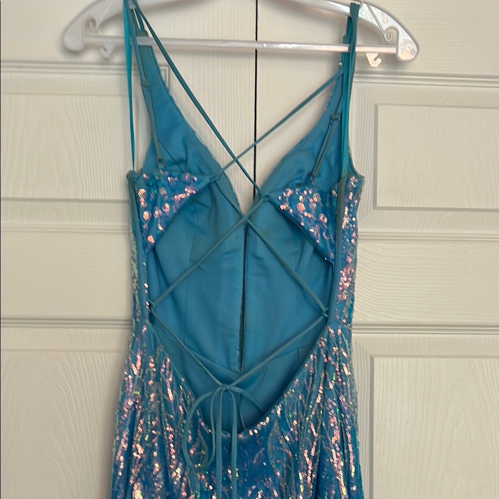 Stunning Blue Sequin Prom Dress - Picture 5 of 11